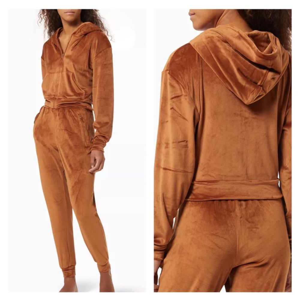 Women’s Skims Velour Copper Brown Cropped Hoodie and Joggers Sweatsuit Set Sz M